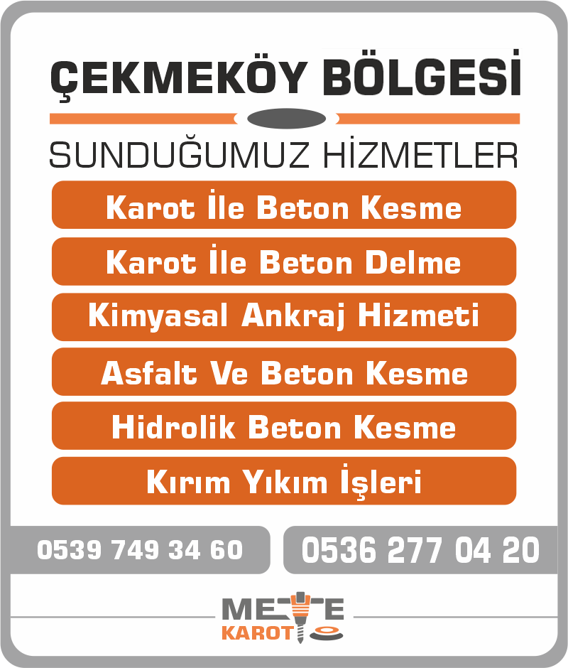 Çekmeköy Karot Kesme ve Delme Beton Delme Asfalt Kesimi
