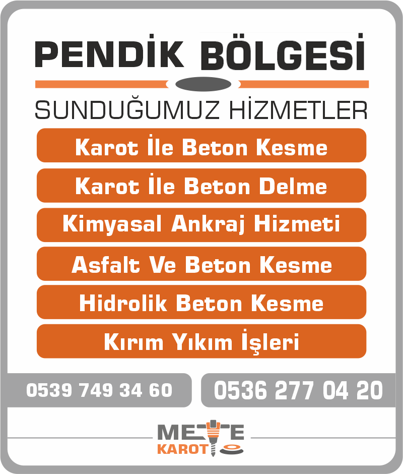 Pendik Karot Kesme ve Delme Beton Delme Asfalt Kesimi