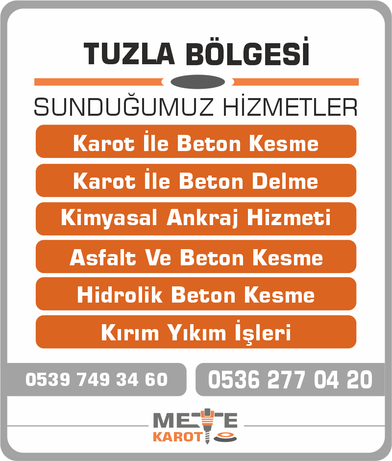 Tuzla Karot Kesme ve Delme Beton Delme Asfalt Kesimi