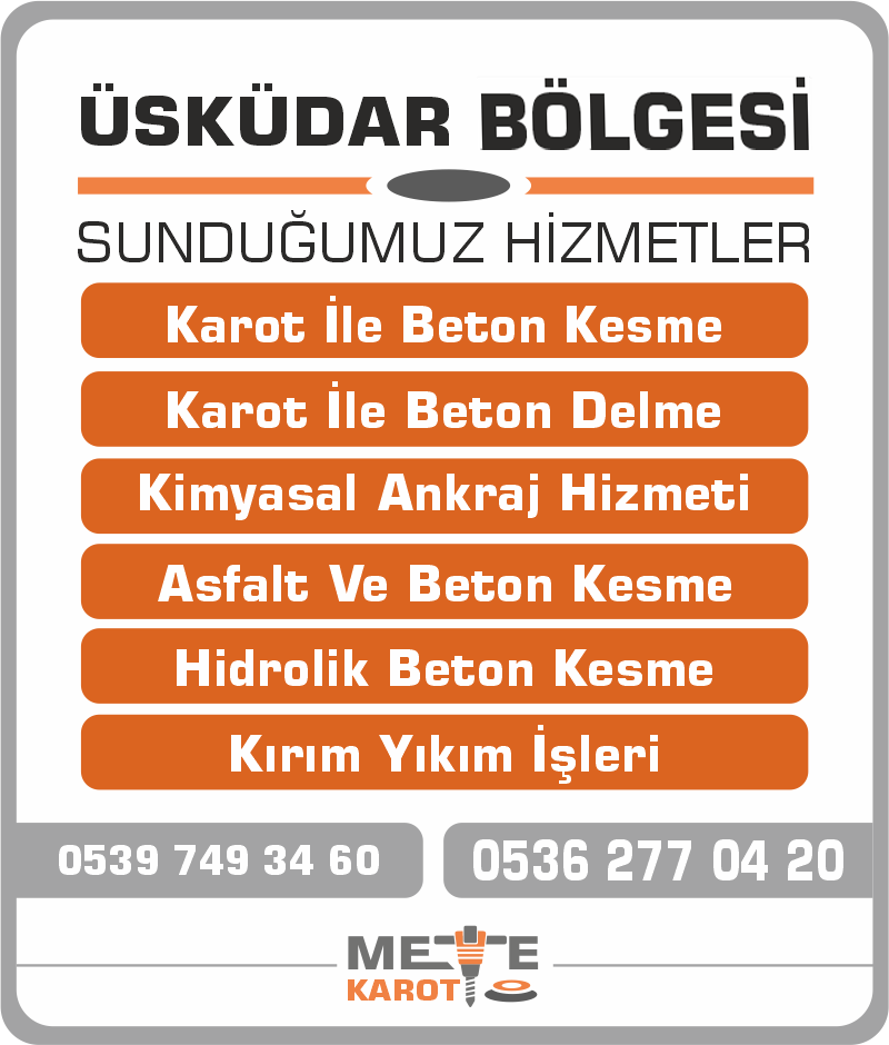 Üsküdar Karot Kesme ve Delme Beton Delme Asfalt Kesimi